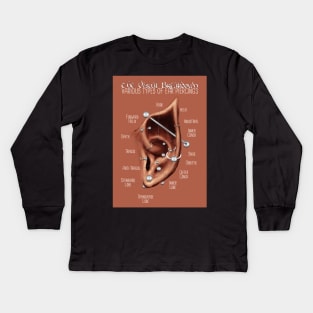 Elven Ear Piercing Chart, Medium Skin Tone Kids Long Sleeve T-Shirt